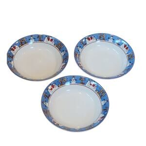 Oneida Sakura Christmas Snowman 7.5" Soup/Cereal Bowl Debbie Mumm‎ Set of 3